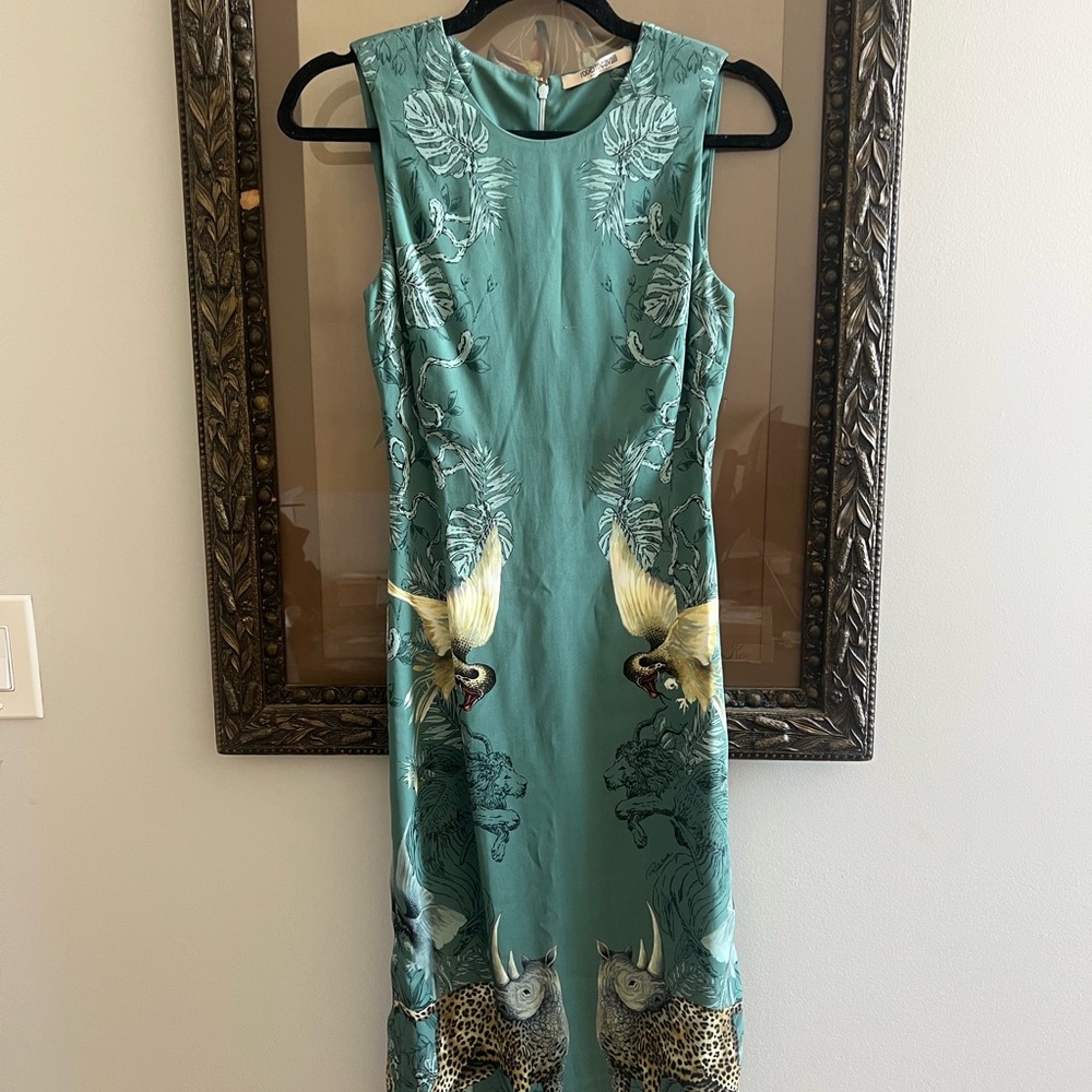 Roberto Cavalli Teal Animal Print Midi Dress